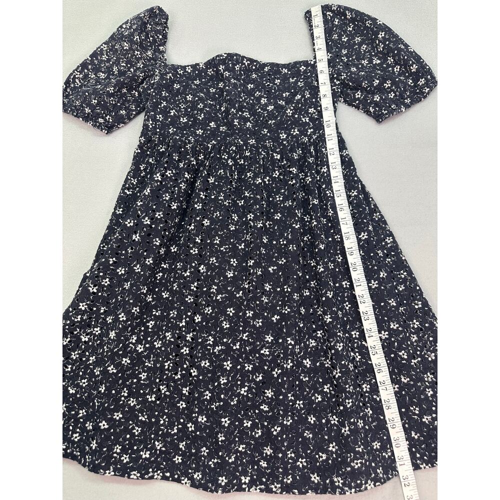 Anthropologie Maeve Lillianne Floral Eyelet Mini Dress Navy Blue Size 6 - Picture 9 of 10